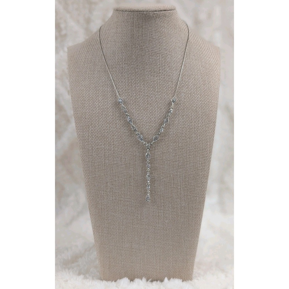 Avon Rhinestone Silvertone Y‎ Drop Necklace Wedding Bridal  20" Signed Jewelry